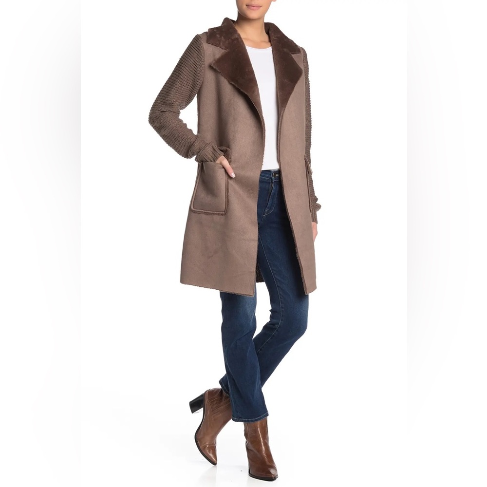 🔥SOLD🔥LOVE TOKEN Faux Fur Sweater Back Jacket In Taupe